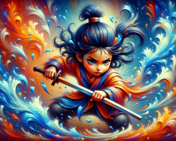 Vibrant Animated Character with Sword in Fantasy Setting
