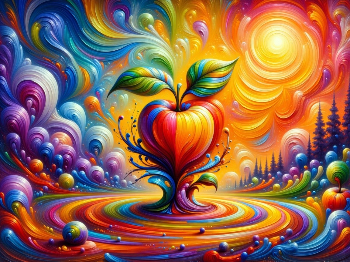 Vibrant Surreal Scene with Colorful Stylized Apple