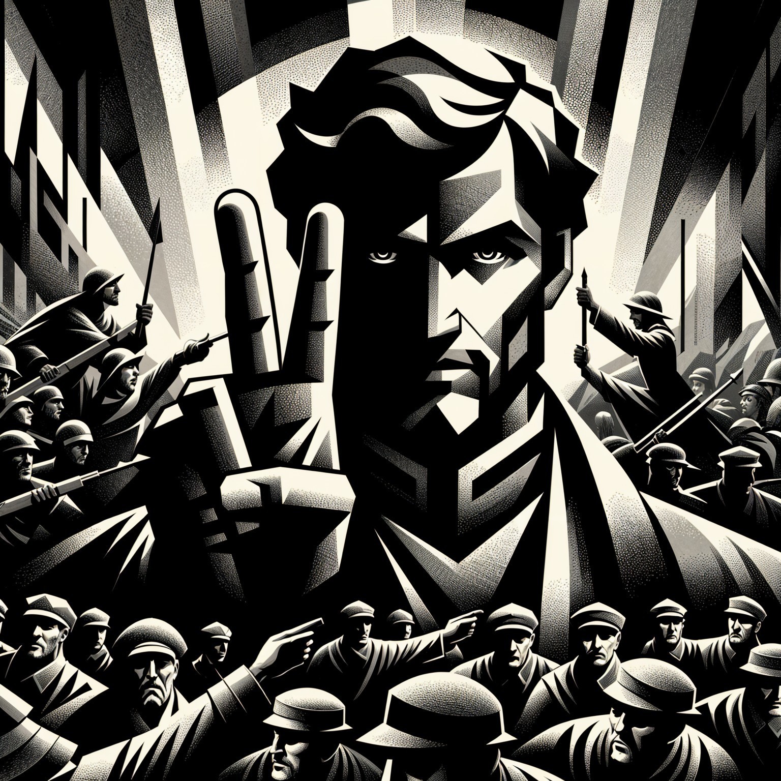 Monochromatic Artwork of Defiance and Uprising