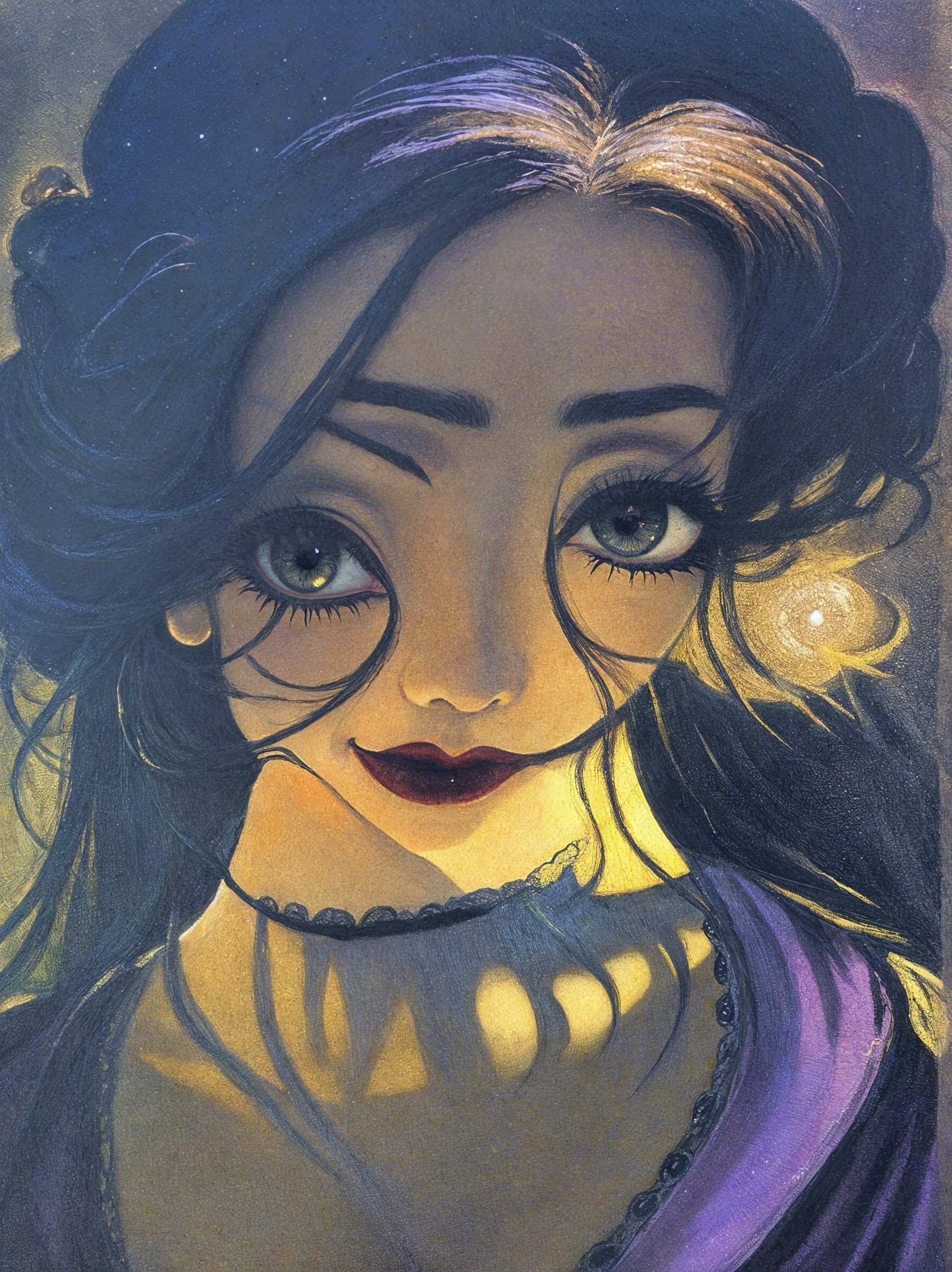 Illustration of a young woman with large eyes and smile