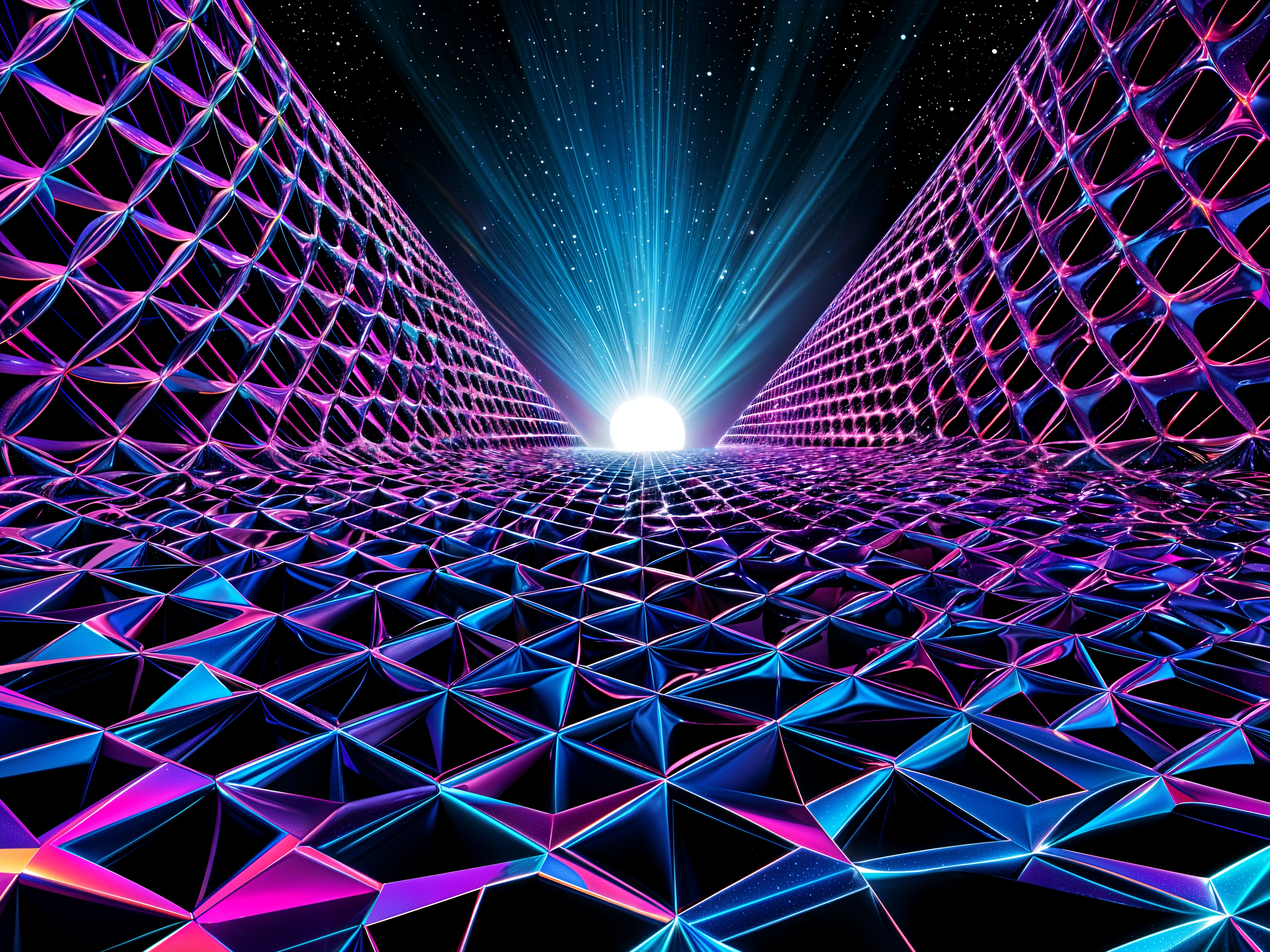 Futuristic geometric landscape with vibrant triangles
