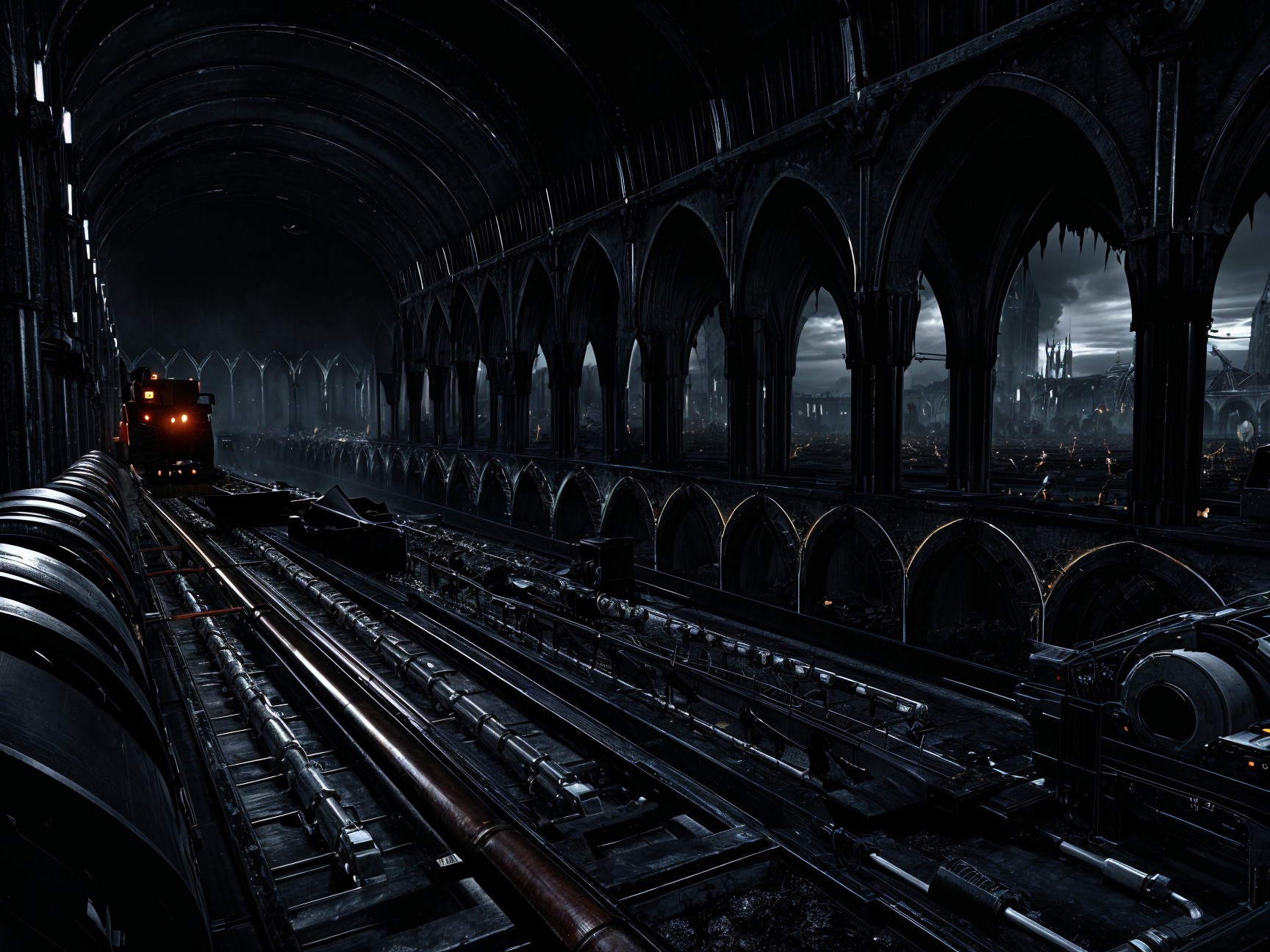 Gothic Underground Station with Industrial Aesthetic