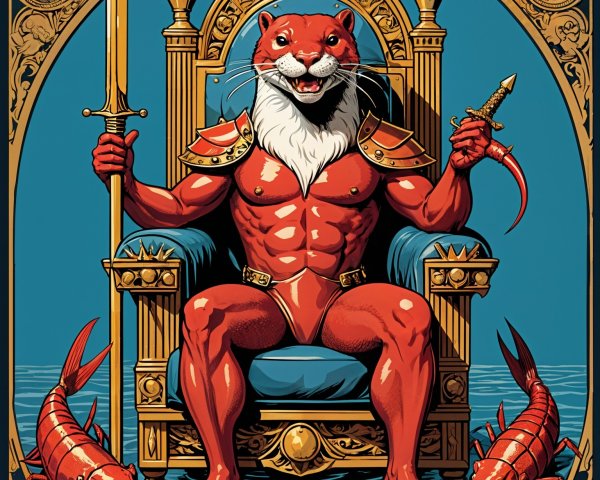 Muscular Otter on Throne with Goldfish Decor