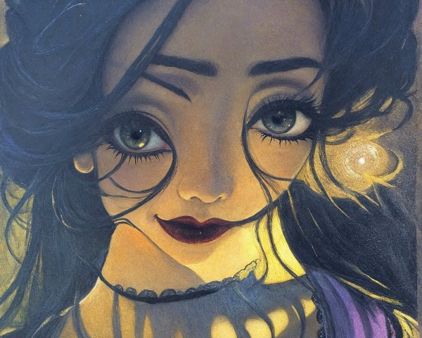Illustration of a young woman with large eyes and smile