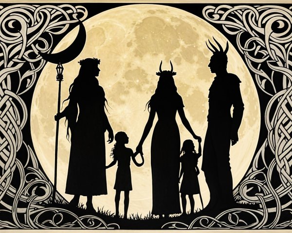 Silhouette Artwork of Figures in Mystical Setting