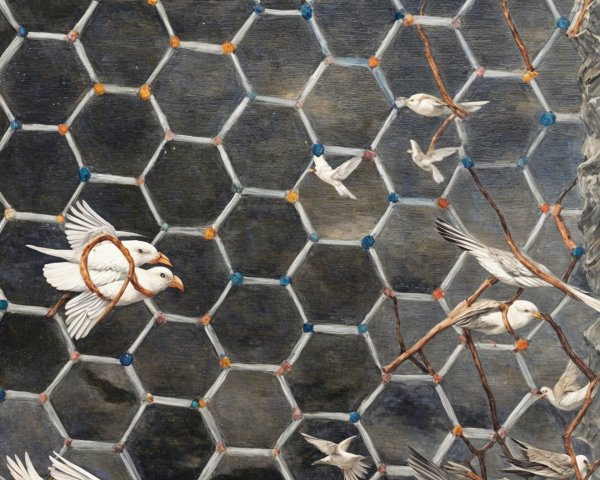 Intricate Mural with Hexagonal Pattern and Gemstones