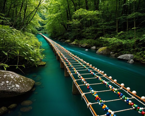 Colorful Wooden Bridge Over Turquoise River