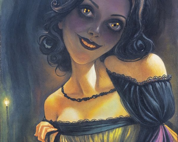 Portrait of a woman in an off-shoulder lace dress