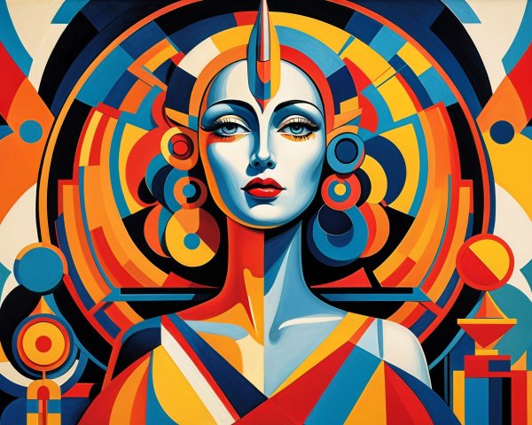 Stylized Portrait of a Woman with Geometric Shapes