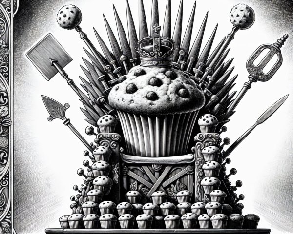 Monochromatic Illustration of Muffin on Throne