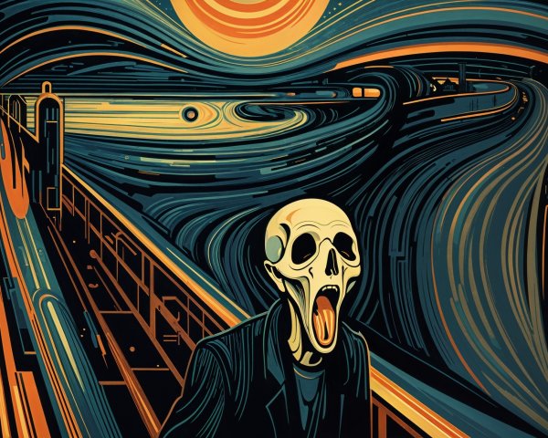 Skeletal Figure in Vibrant Colors Depicting Anguish