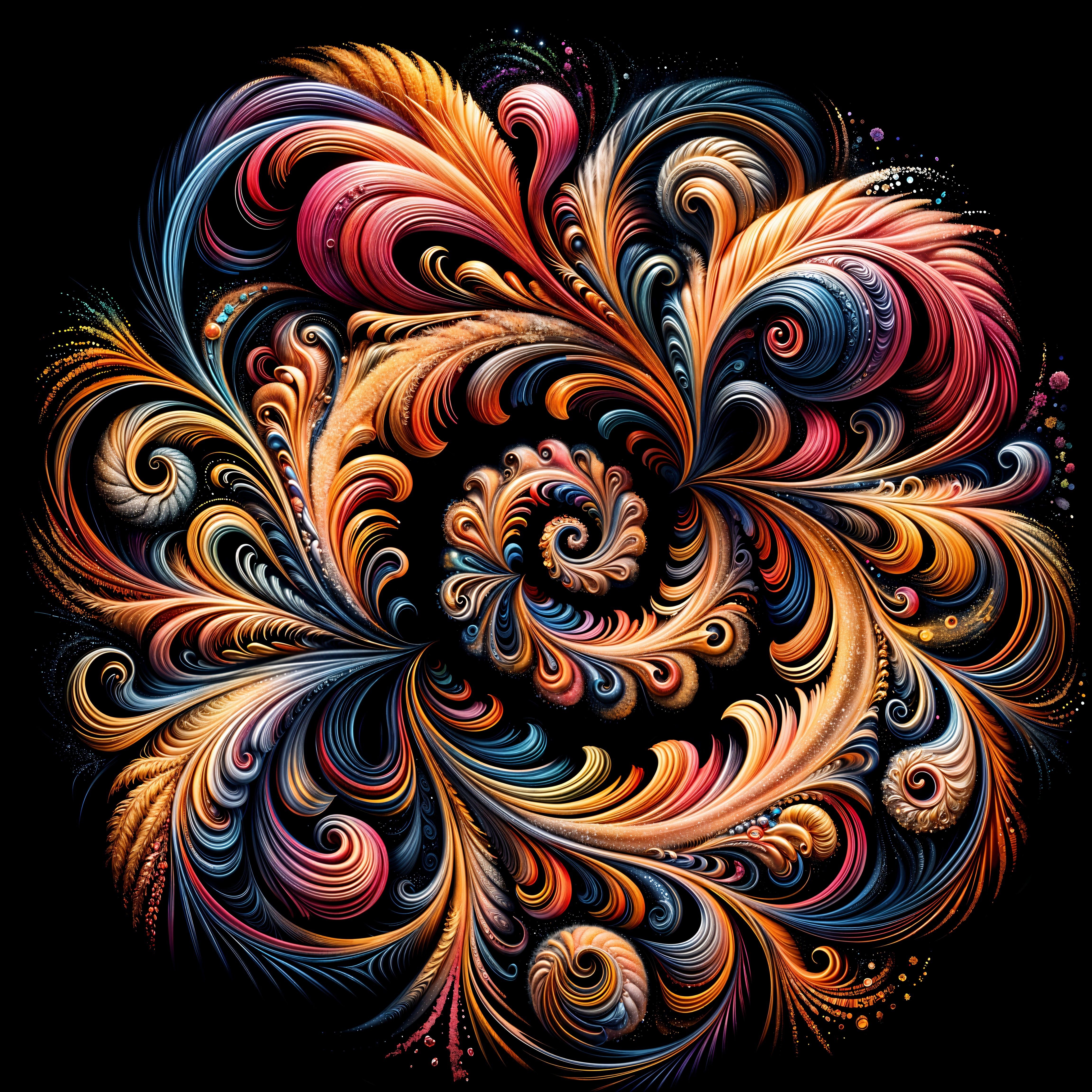 Vibrant Abstract Design with Colorful Spirals and Shapes