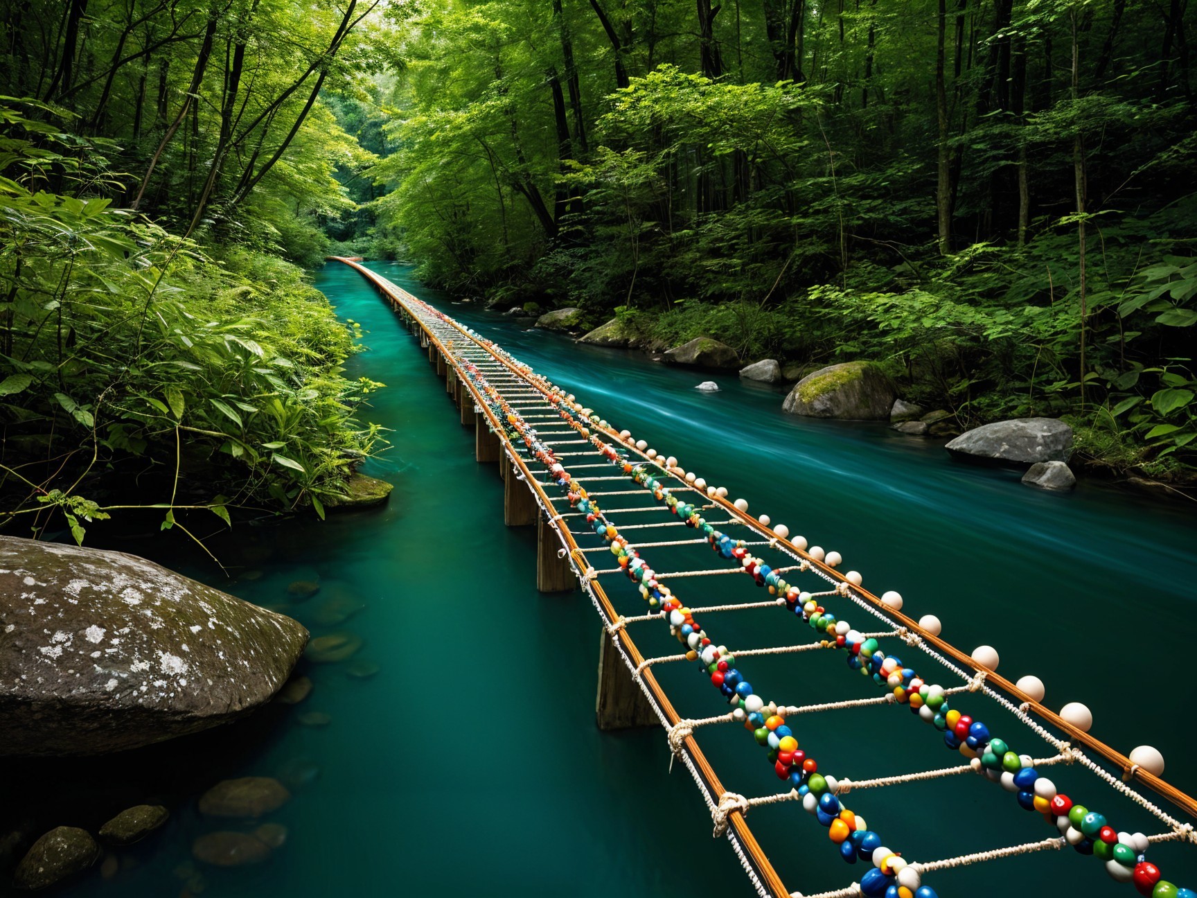 Colorful Wooden Bridge Over Turquoise River