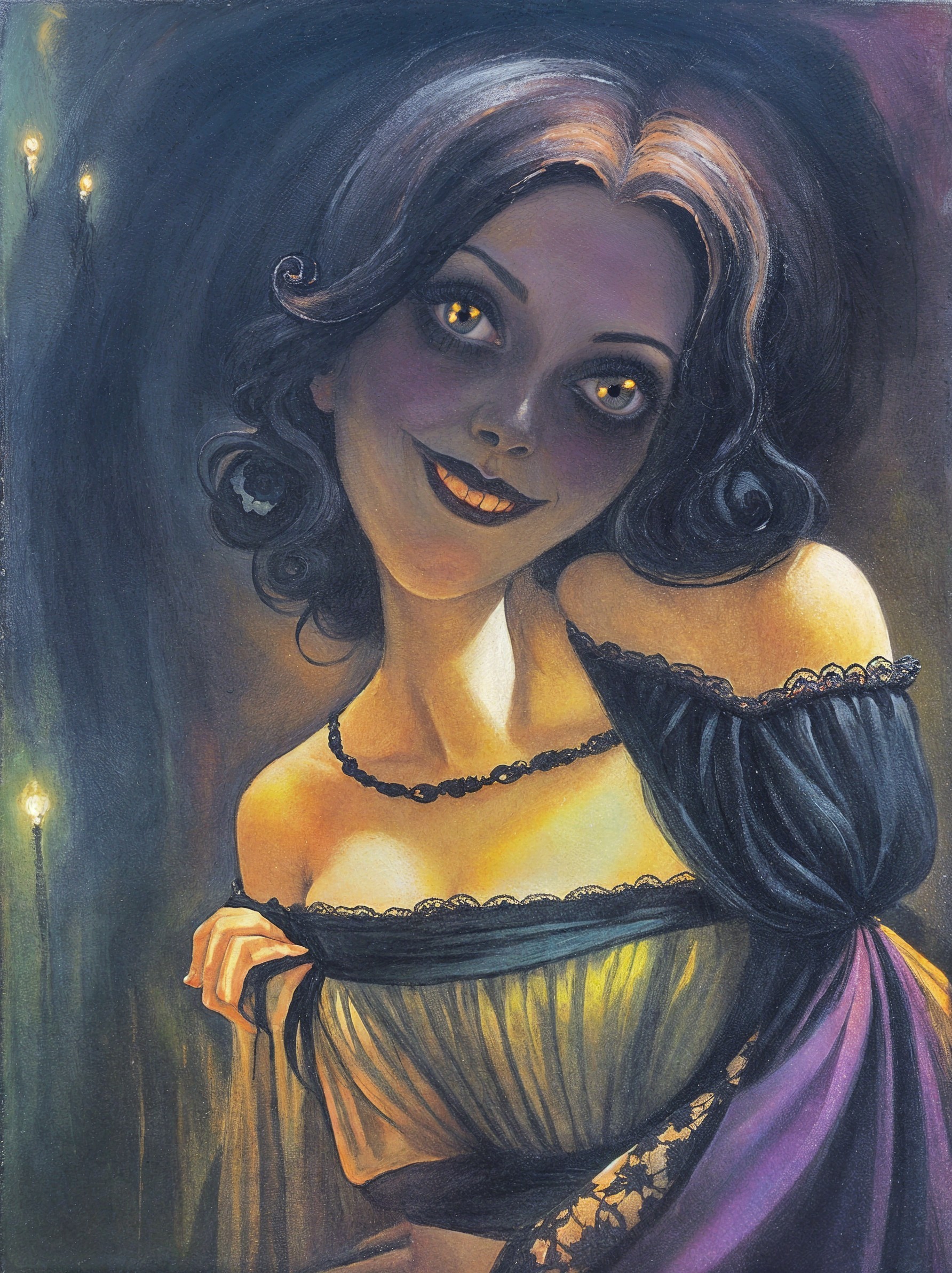 Portrait of a woman in an off-shoulder lace dress
