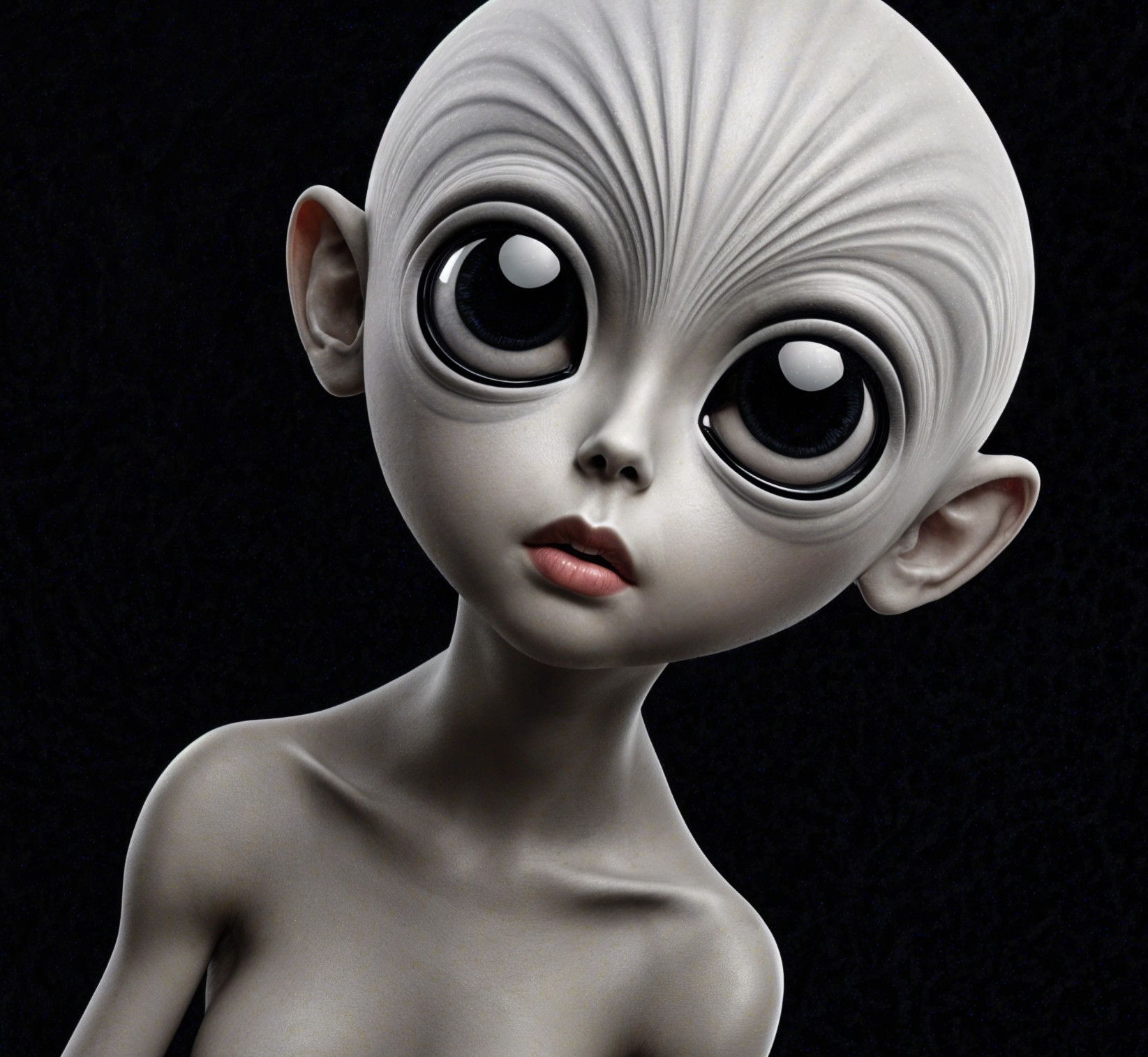 Stylized Humanoid Figure with Elongated Head and Eyes