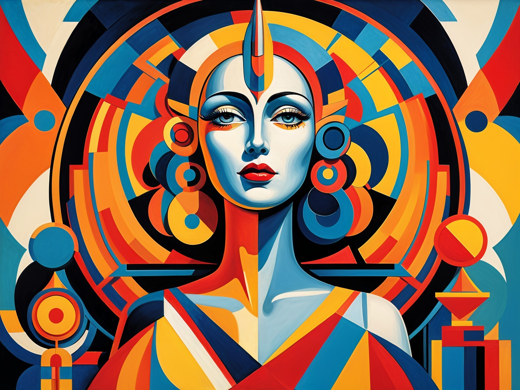 Stylized Portrait of a Woman with Geometric Shapes