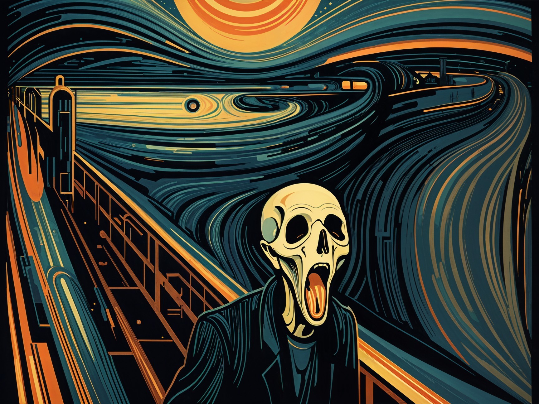 Skeletal Figure in Vibrant Colors Depicting Anguish