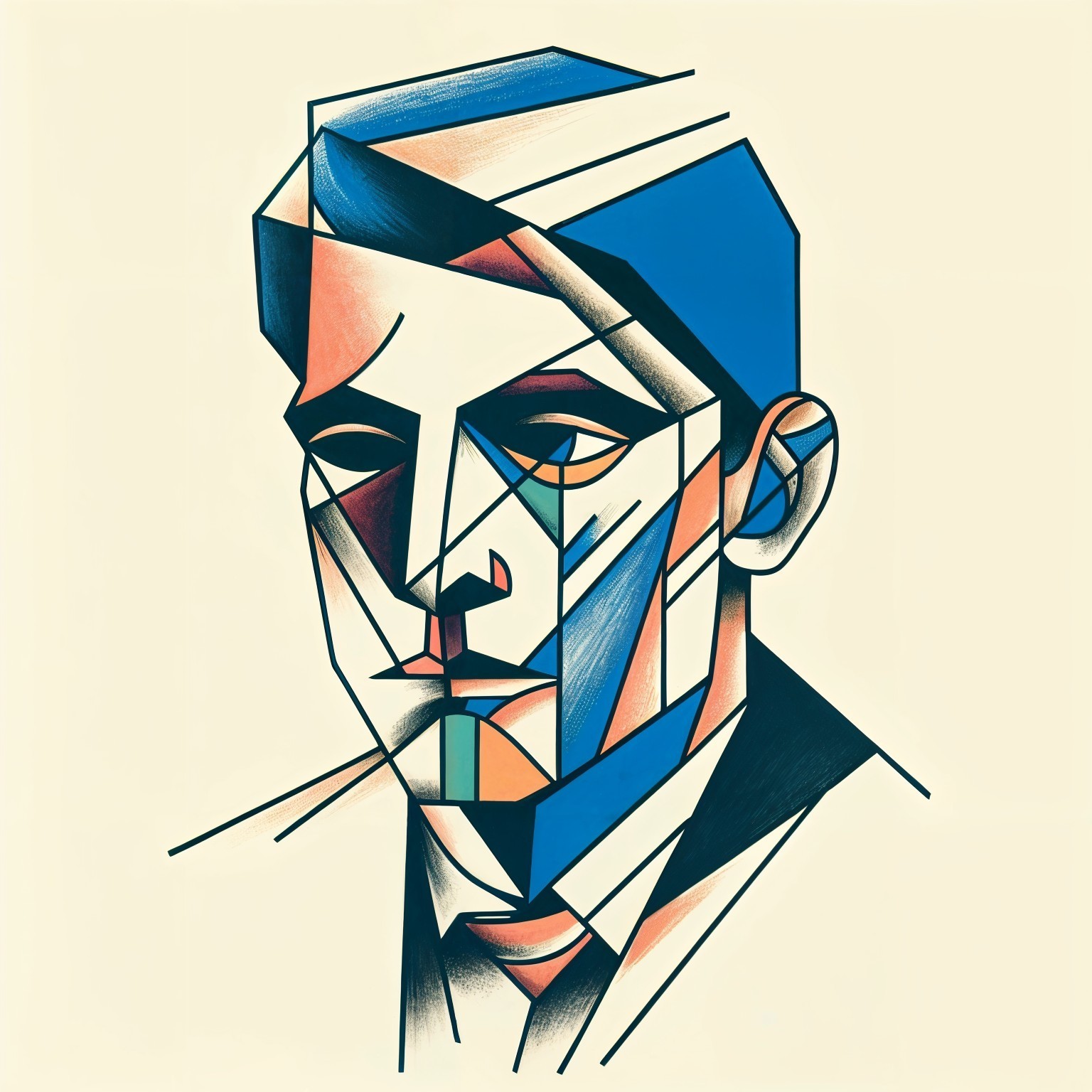 Abstract Geometric Portrait of a Man in Bold Colors