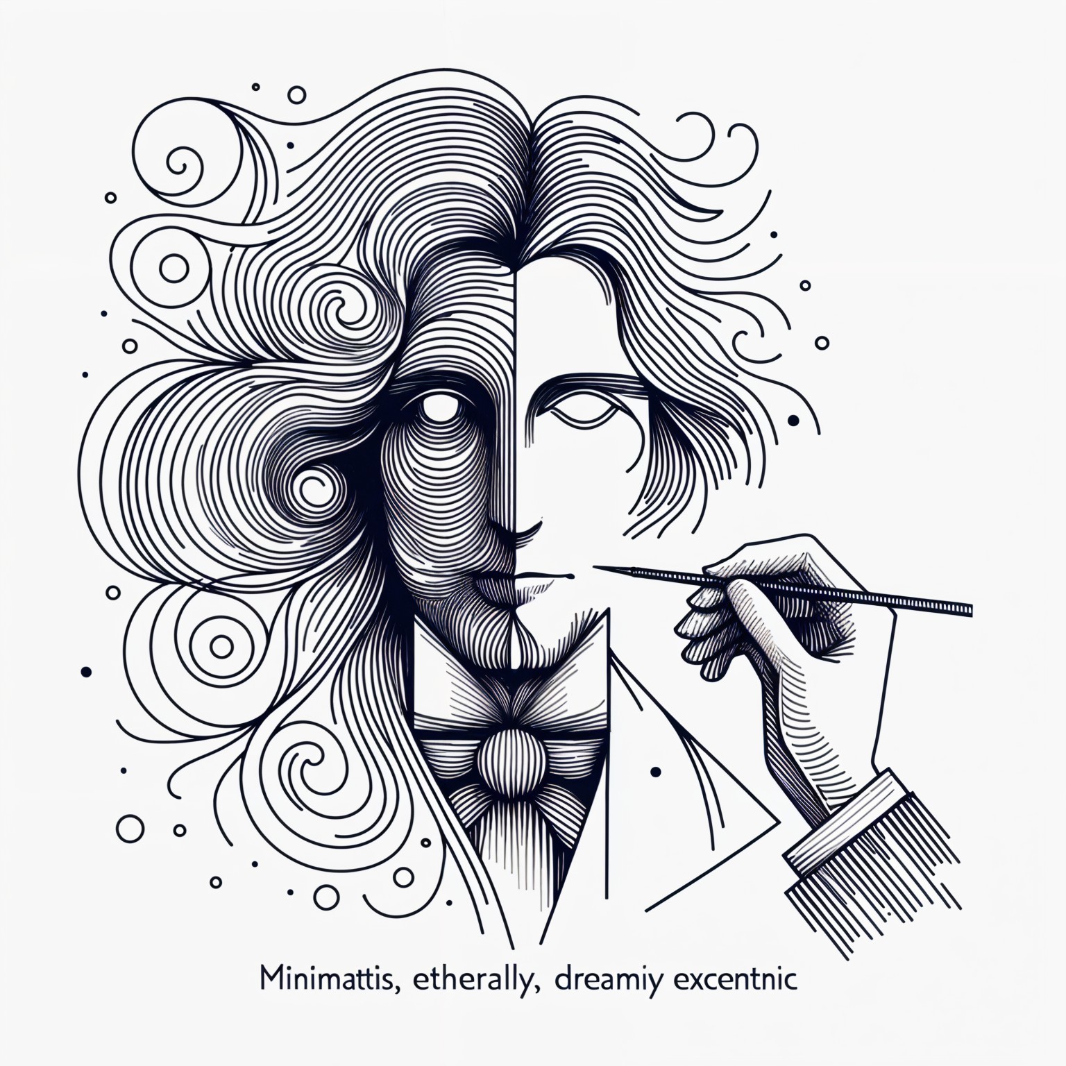 Stylized Illustration of a Split Face with Brush