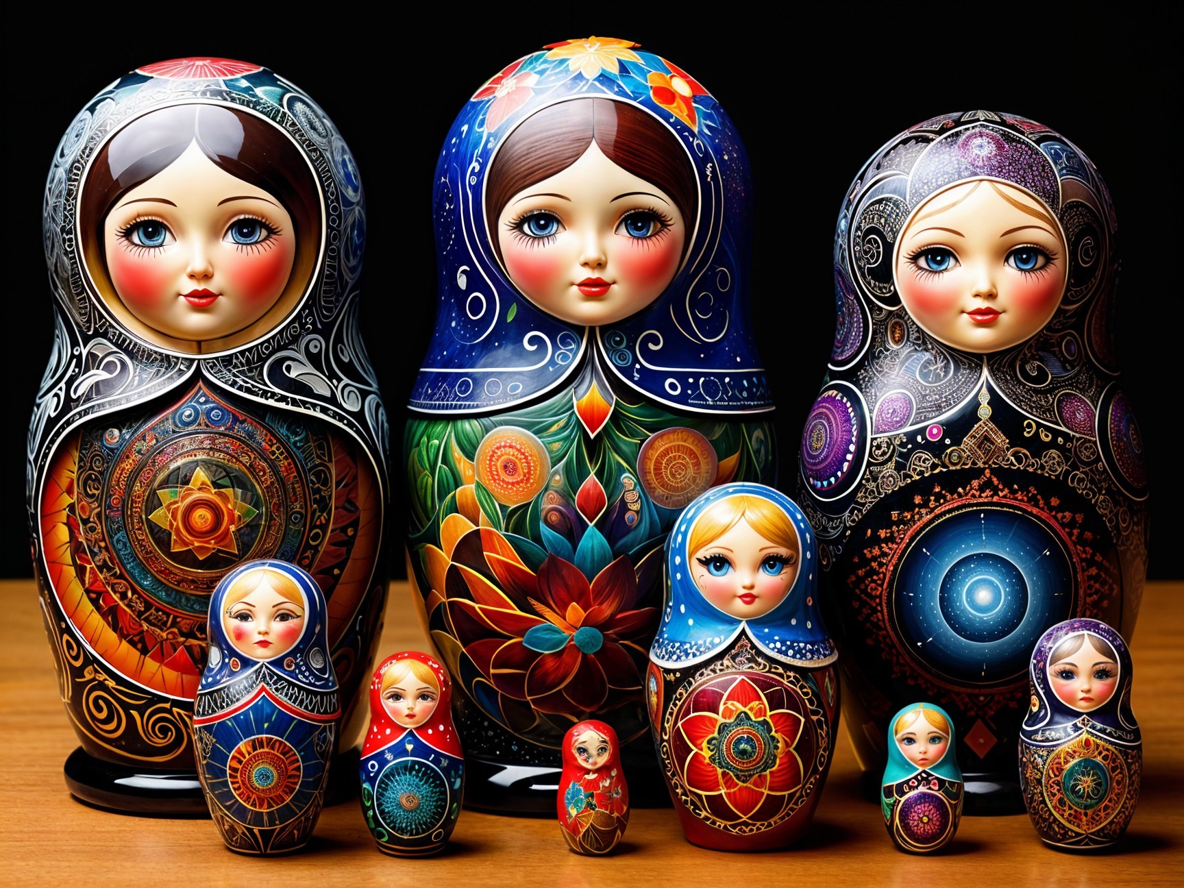 Intricately Painted Russian Nesting Dolls Displayed