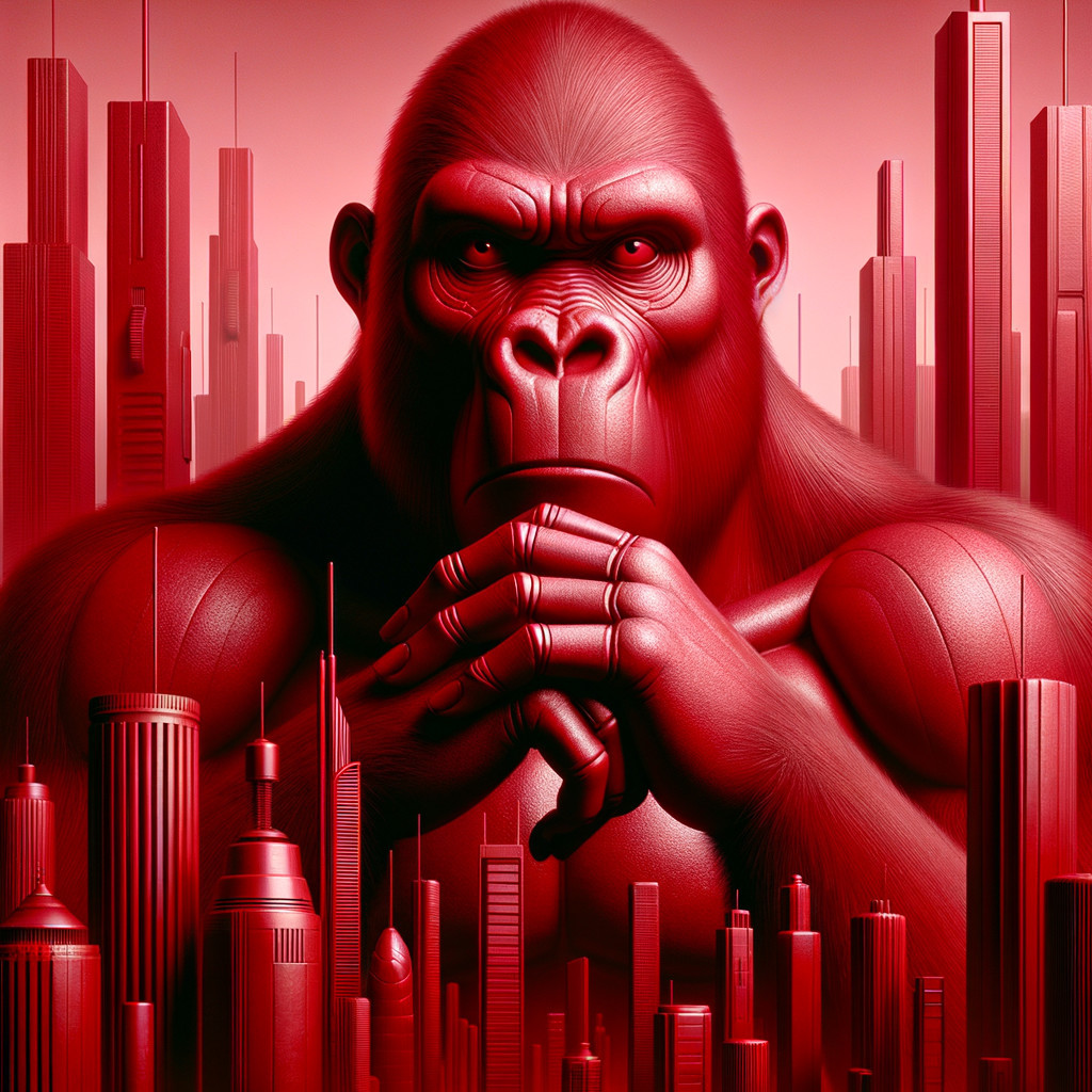 Muscular Gorilla in Futuristic Red Cityscape
