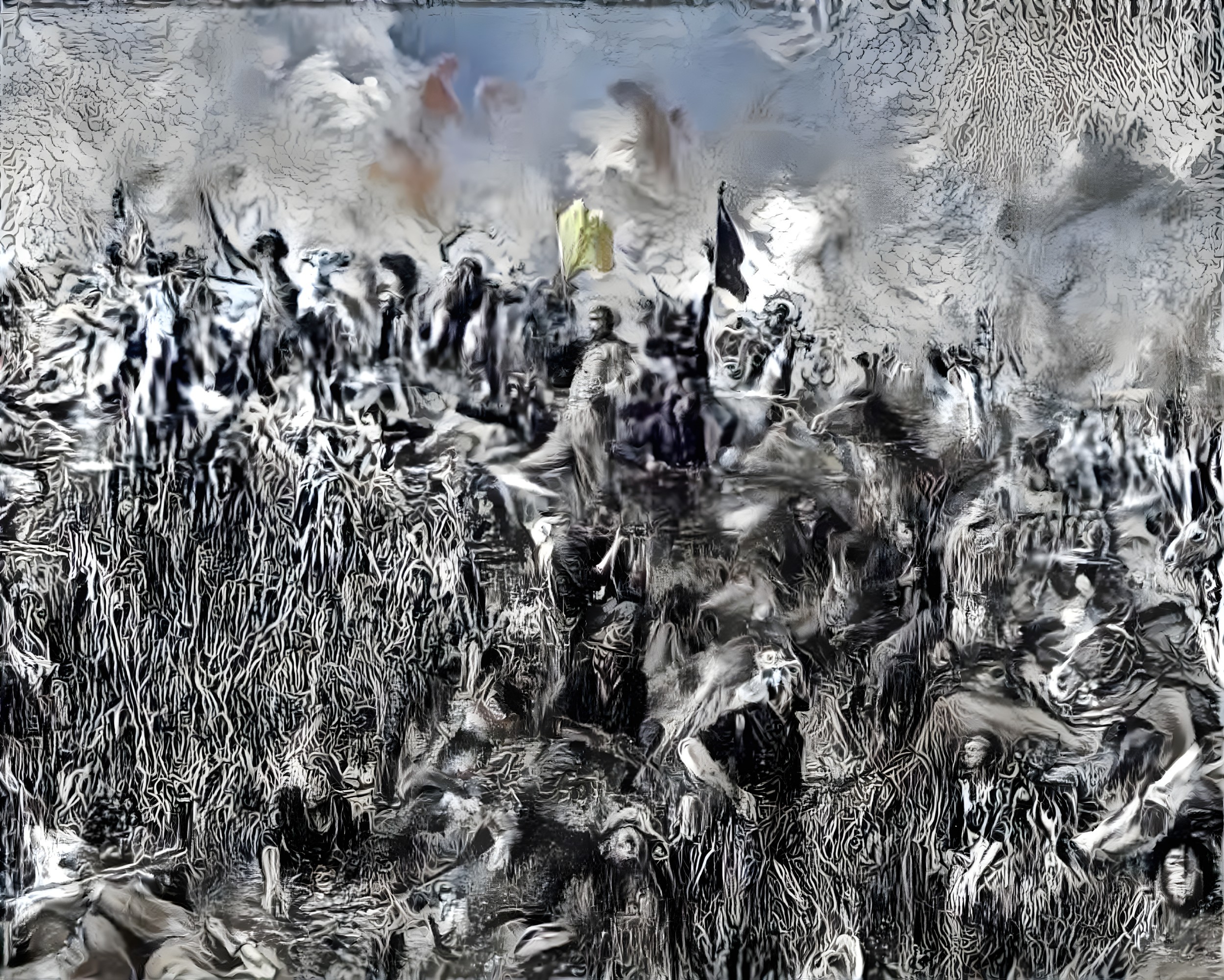 Abstract Crowd Scene with Flags in Turbulent Landscape