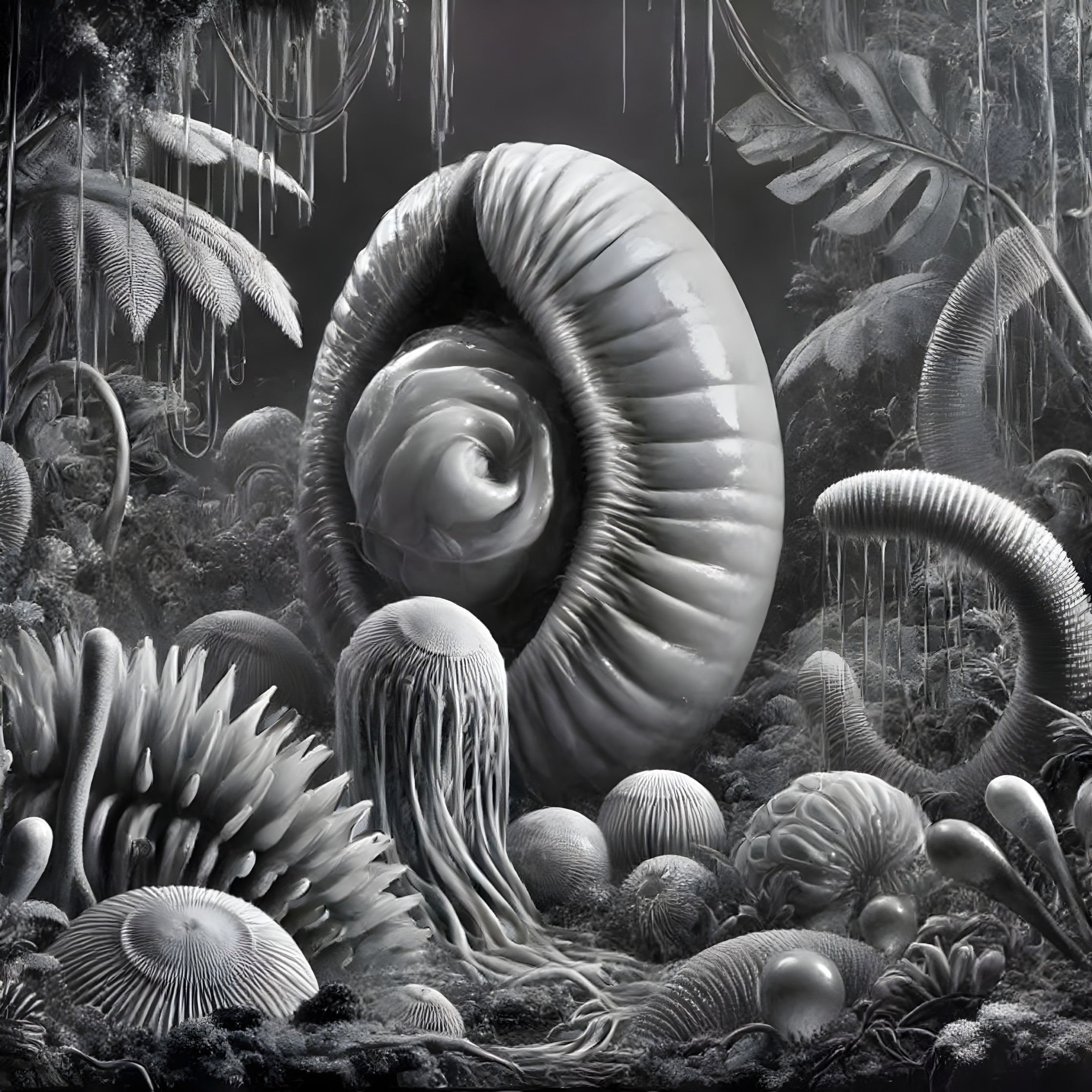 Surreal Monochromatic Landscape with Organic Forms
