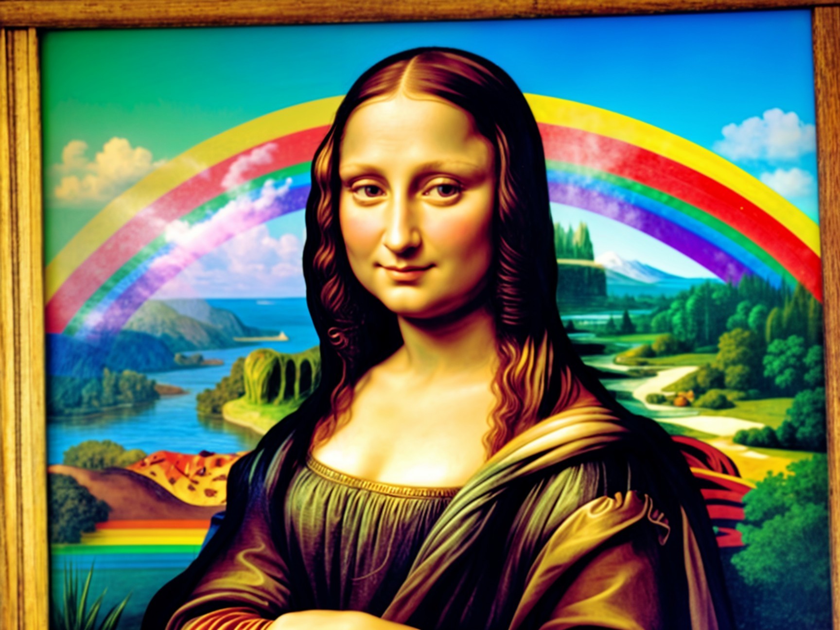 Reimagined Mona Lisa in a Colorful Landscape