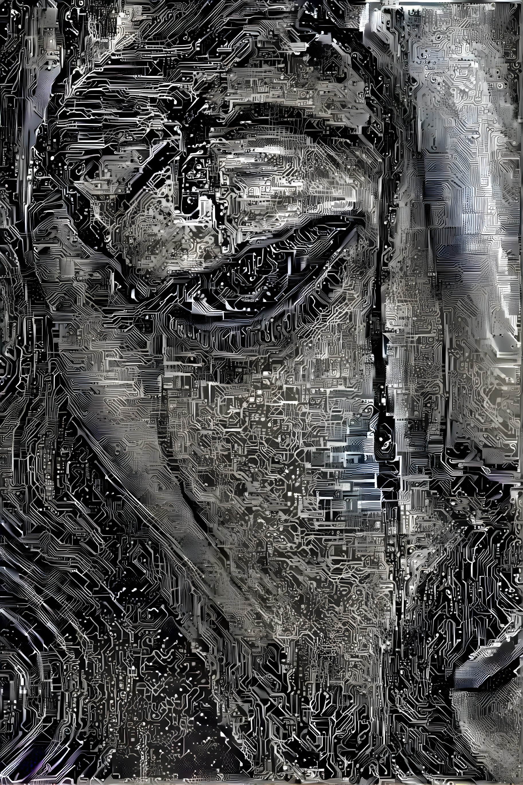 Abstract Composition of Human Face and Circuitry