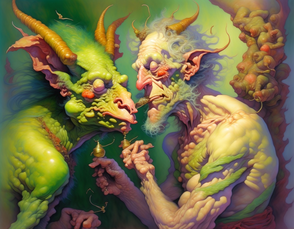 Fantastical Creatures in Surreal Colorful Setting