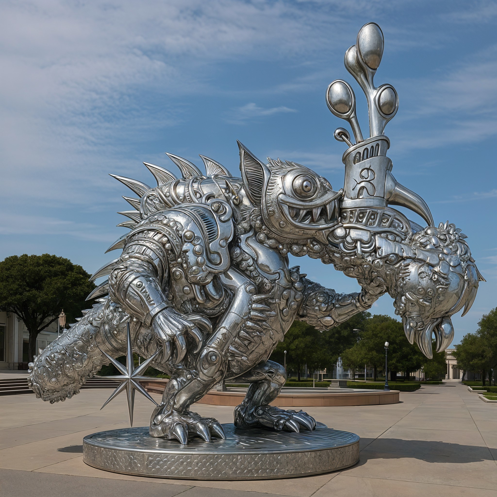 Sculpture of a Lizard-Dragon Hybrid with Planet Object