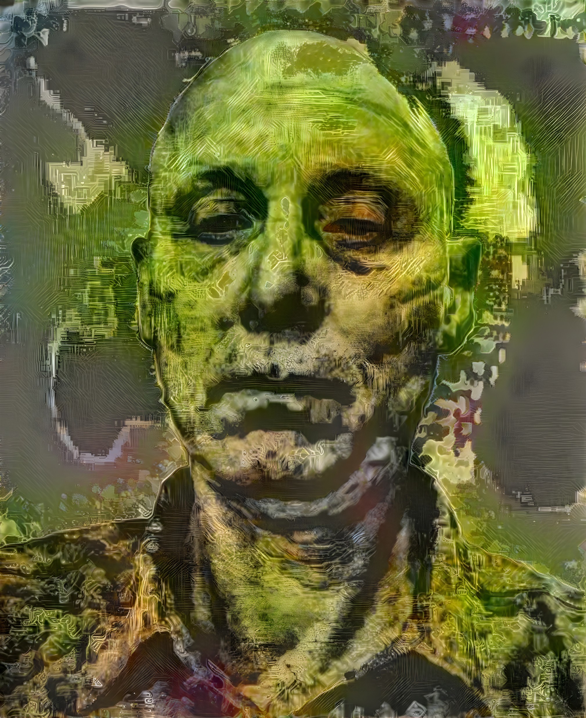 Stylized Portrait of a Somber Man in Abstract Colors