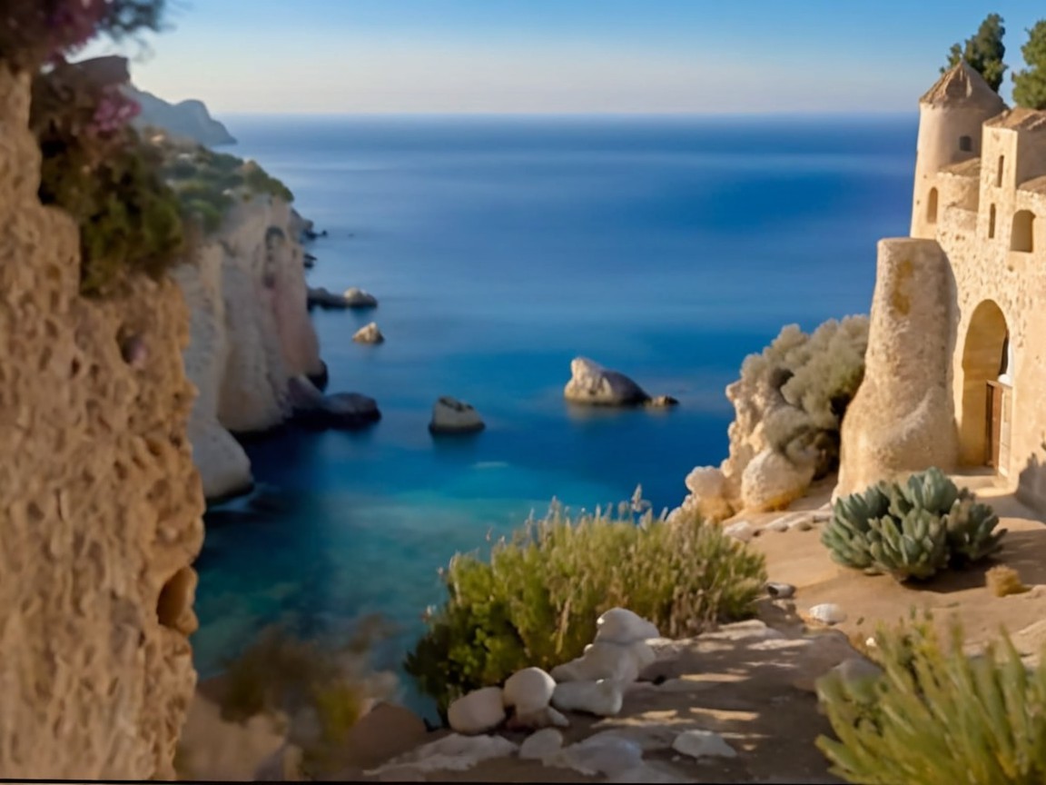 Medieval Castle on Cliffside Overlooking Ocean View