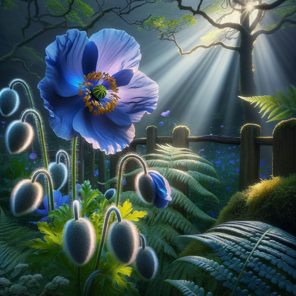 Vibrant Blue Flower in Lush Green Forest Setting