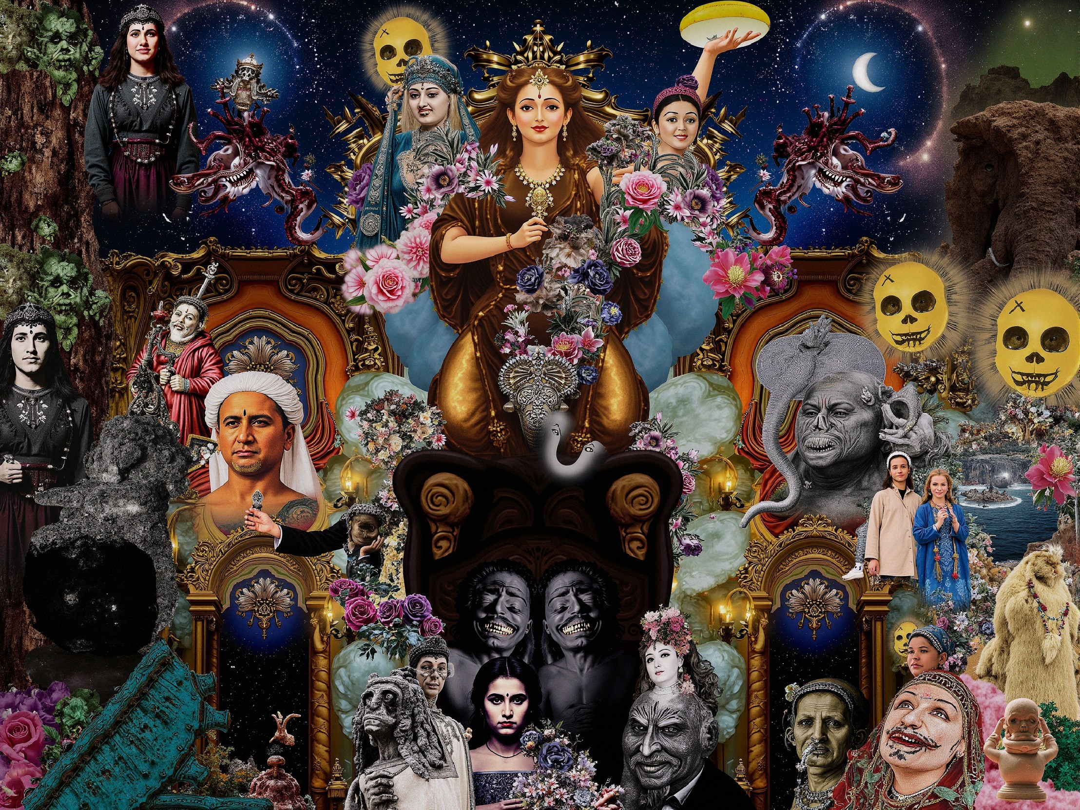 Vibrant Collage of Mythology and Cultural Elements