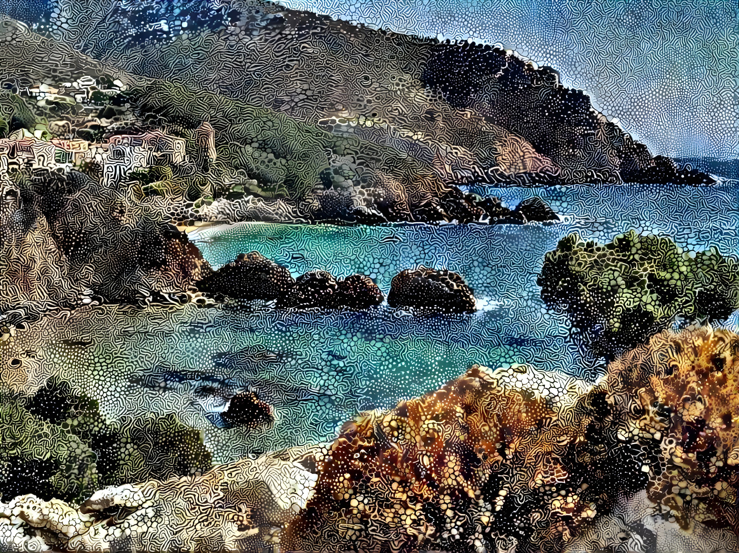 Scenic Coastal View with Bay and Rugged Cliffs