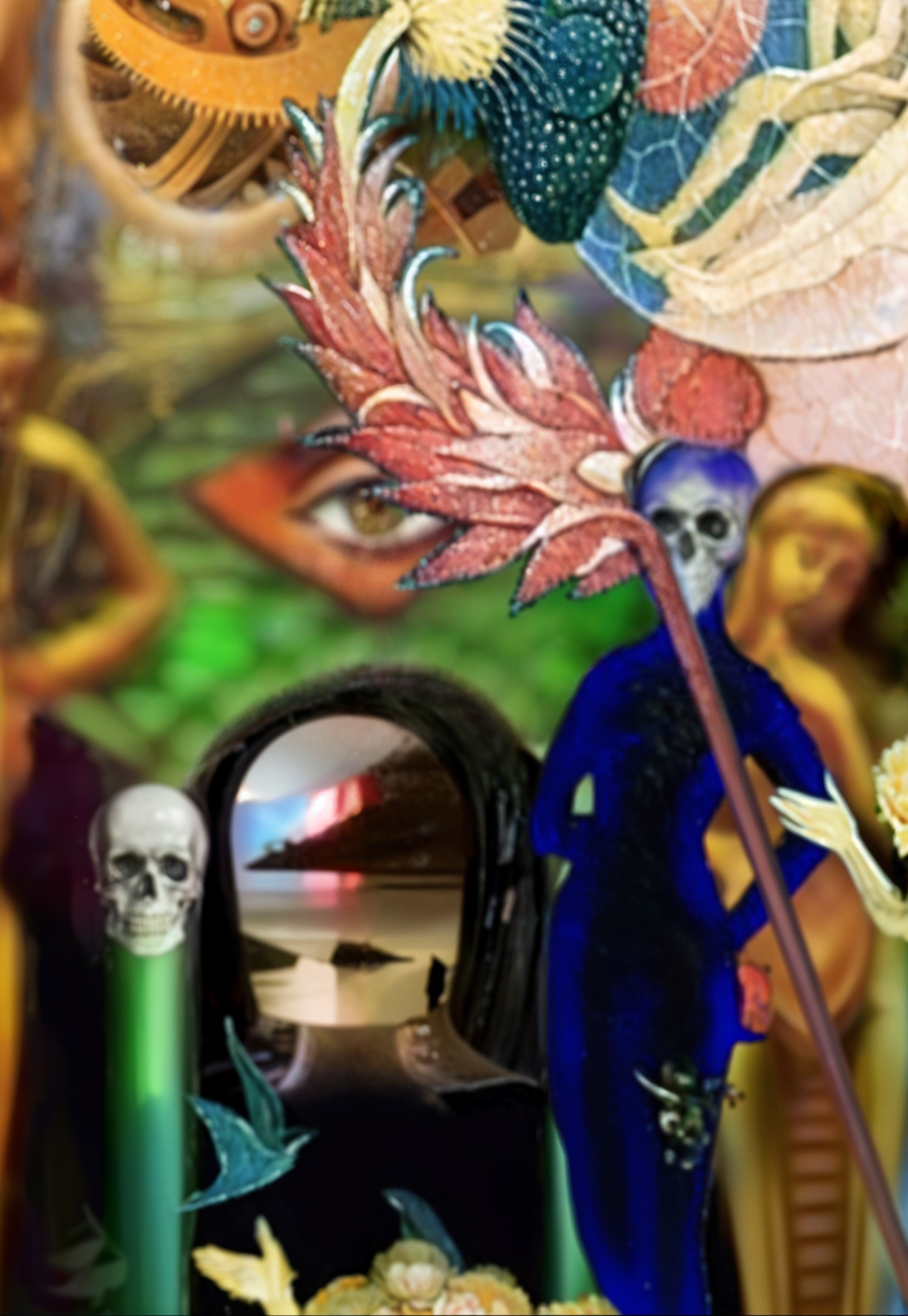 Surreal Collage of Nature and Macabre Elements