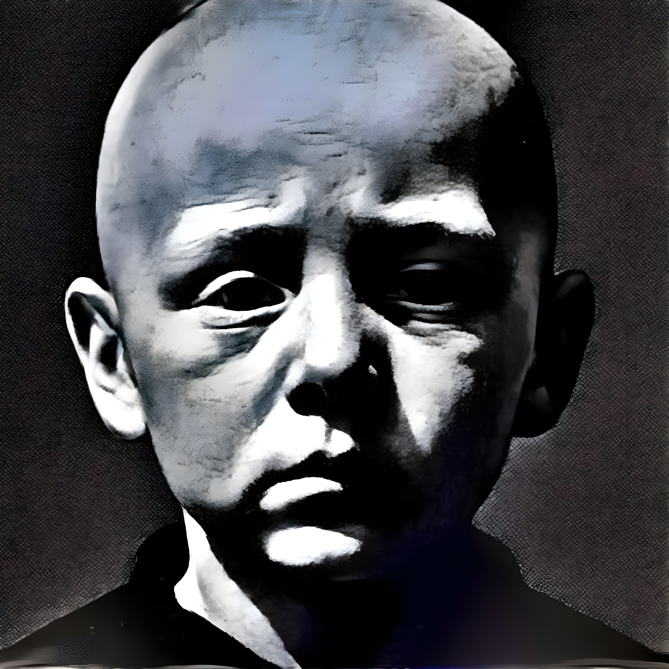 Black and White Portrait of a Young Bald Boy