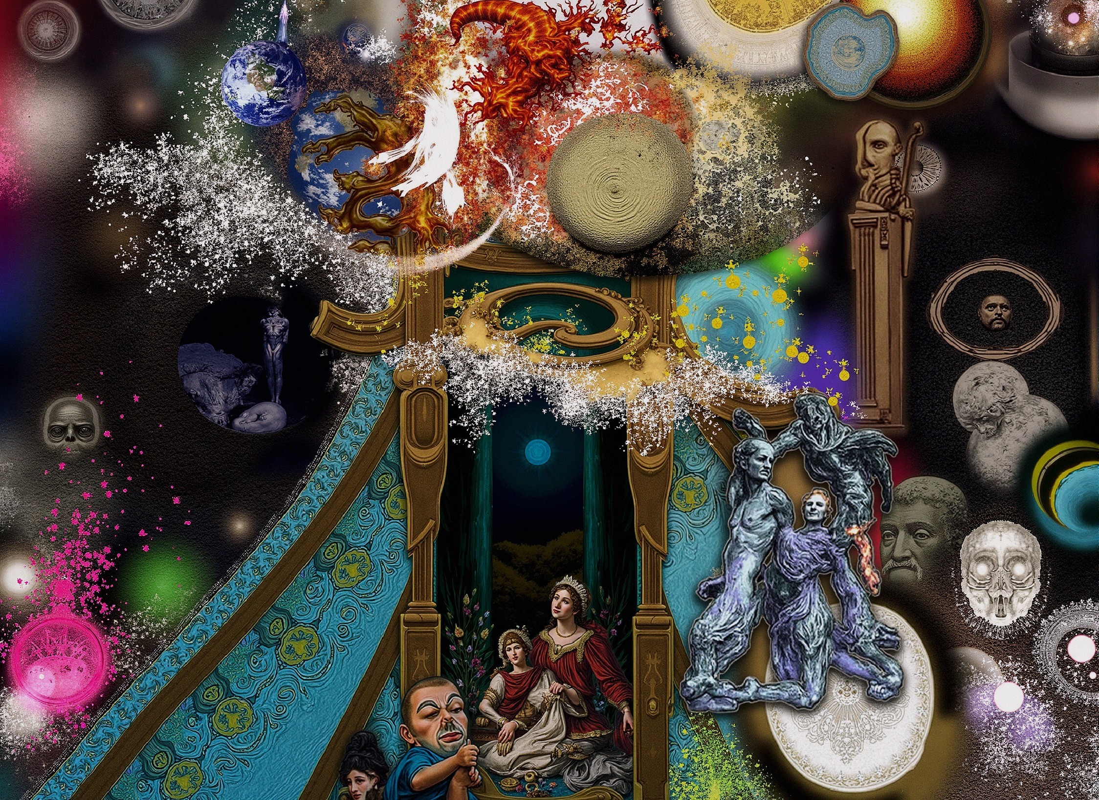 Surreal Digital Painting of Noblewomen and Space Elements