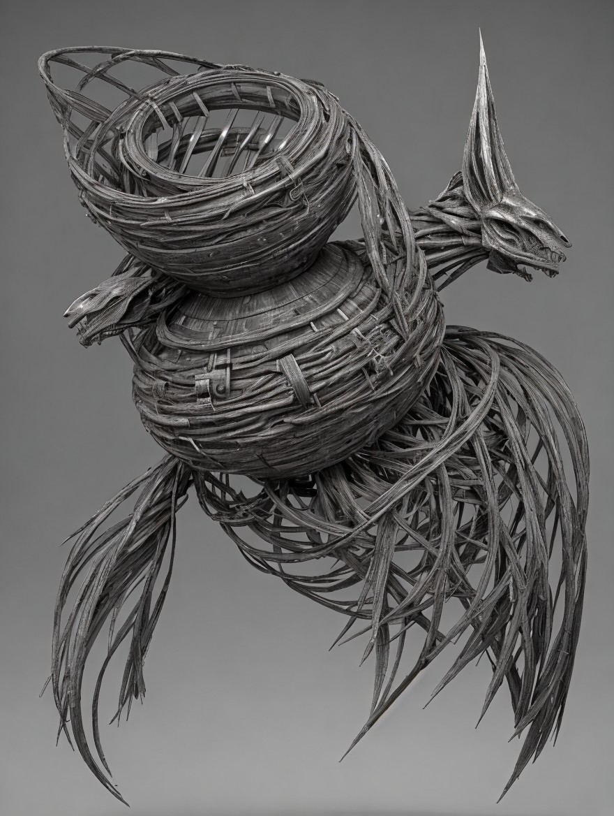 Intricately Woven Wooden Dragon Vessel Design