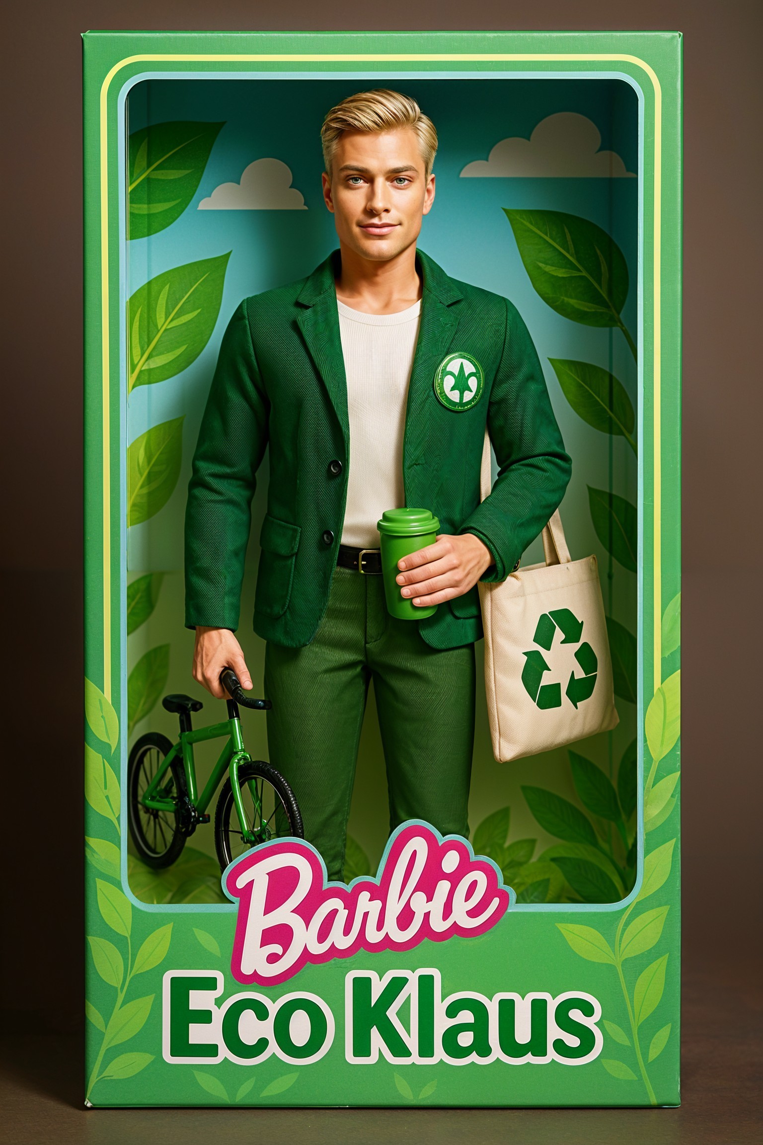Eco Klaus Doll with Green Suit and Recycle Theme