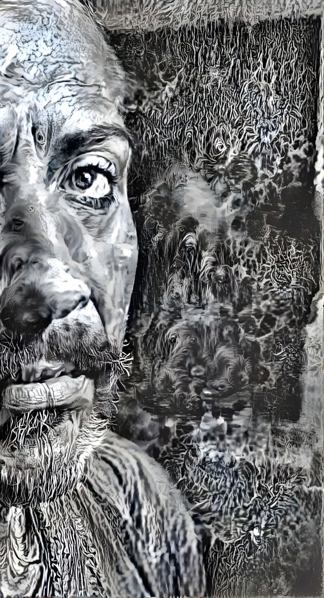 Close-up of a man's face with surreal patterns