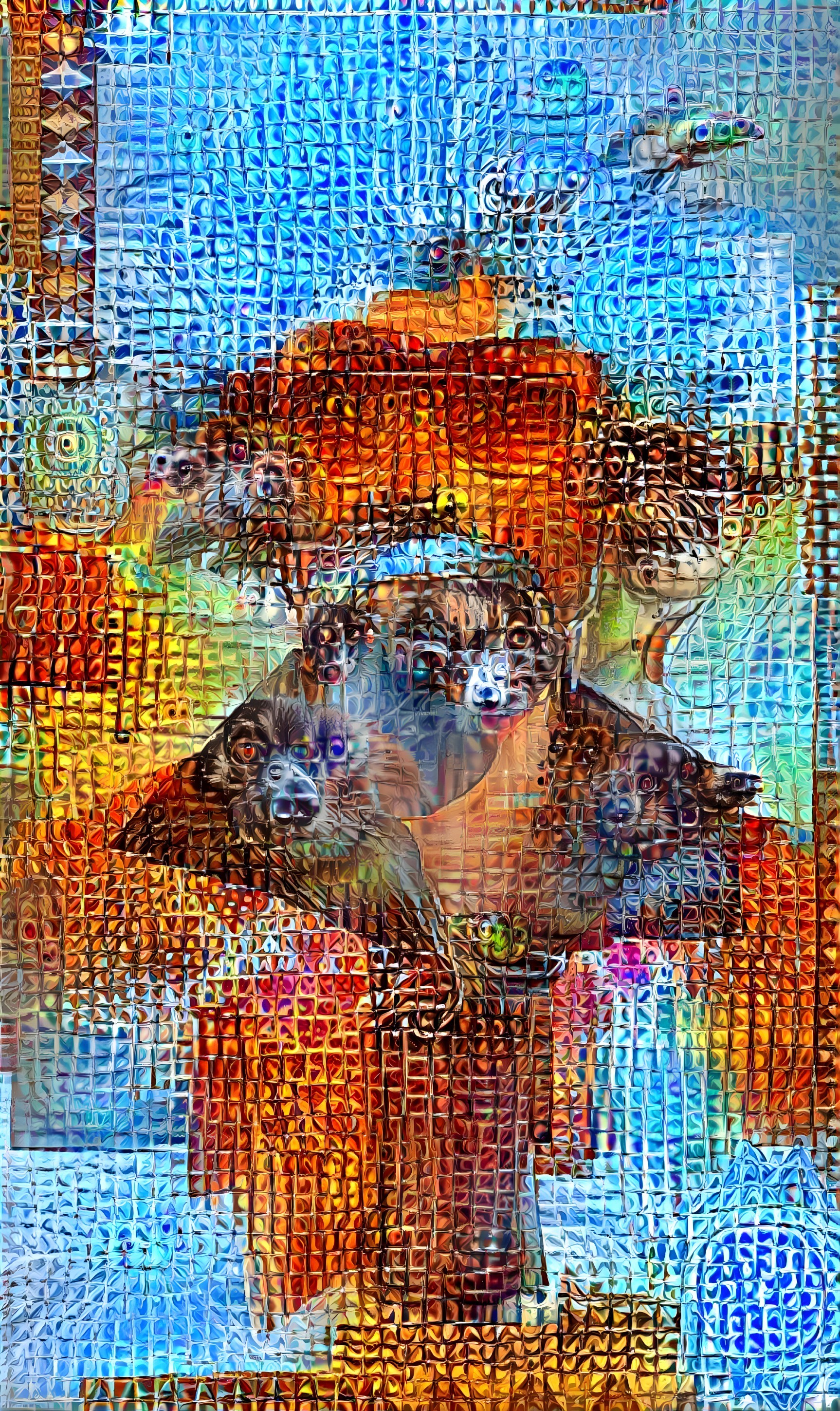 Abstract Mosaic of Colorful Small Dogs in Pattern