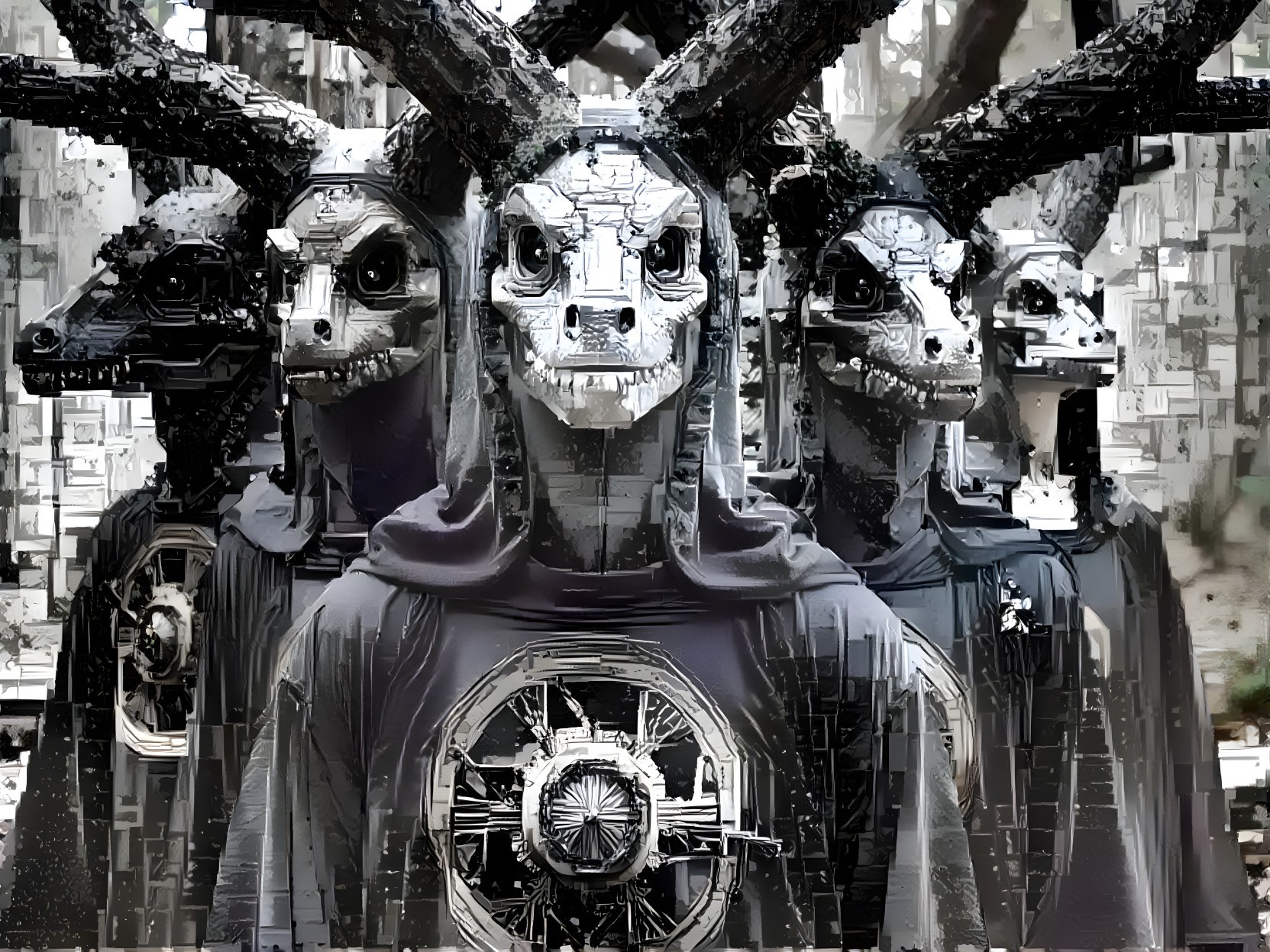 Humanoid Figures with Animal Masks in Dark Cloaks