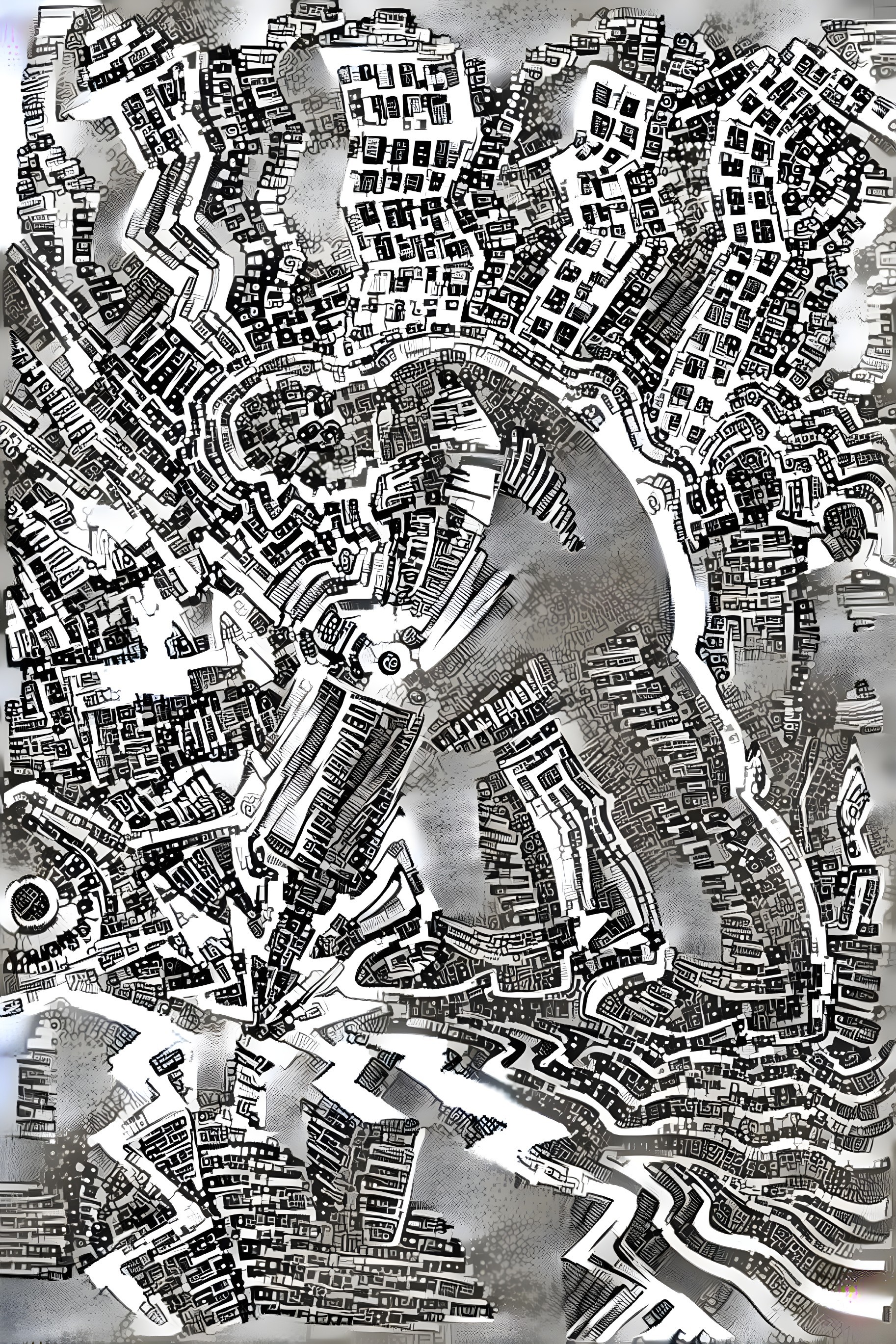 Abstract Black and White City Map with Complex Layout