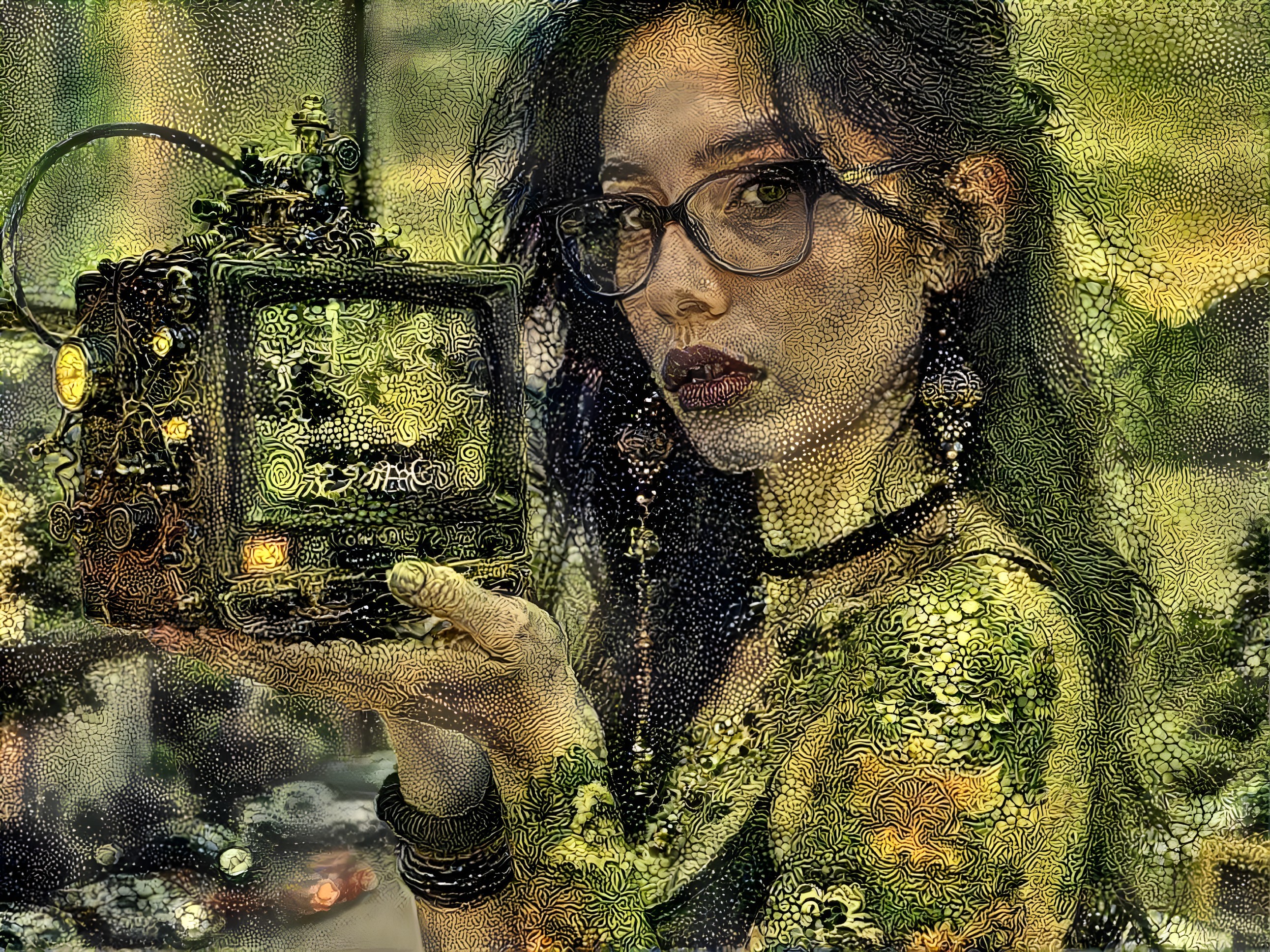 Stylized Portrait of a Young Woman with Vintage TV