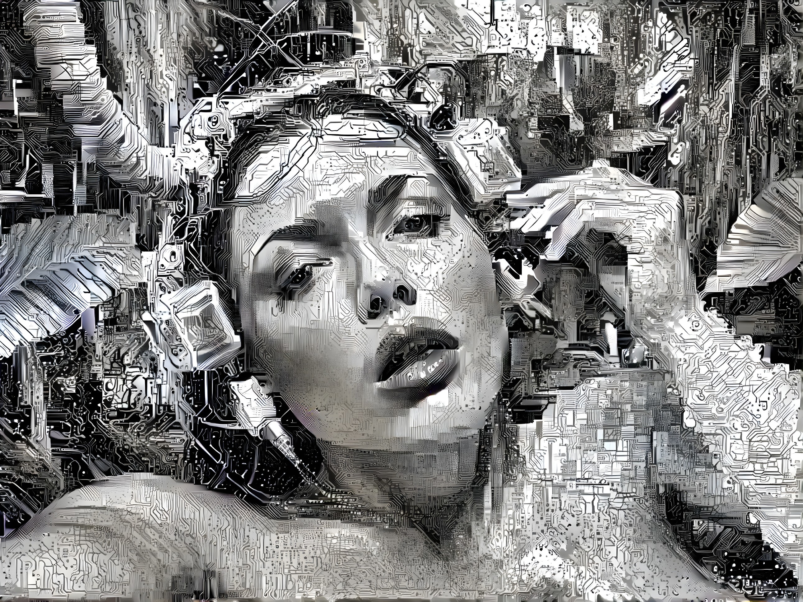 Portrait of a Woman in a Surreal Abstract Environment