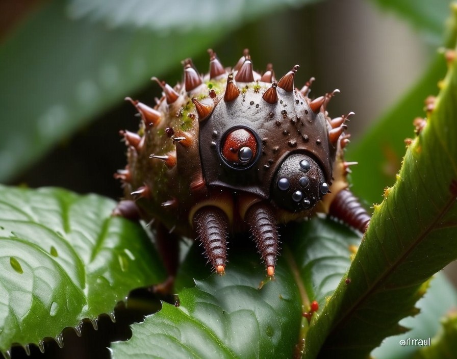 Close-up of a unique colorful insect on a leaf