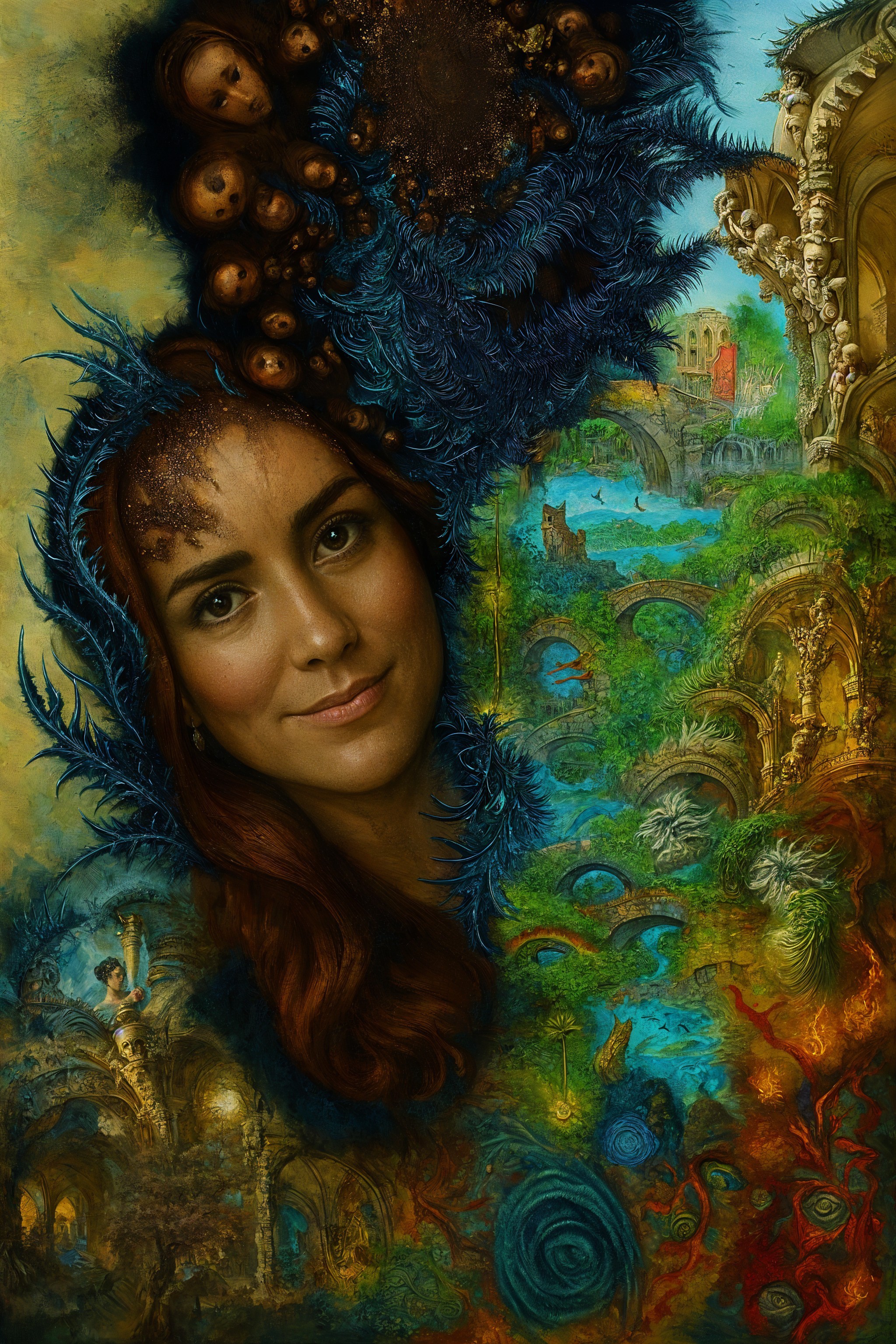 Surreal Composition of a Woman's Face and Nature Elements
