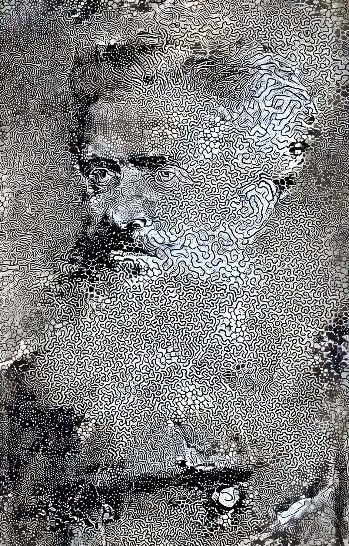 Stylized Black and White Portrait with Intricate Lines